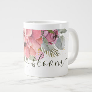 Taza De Café Gigante Feliz "Bloom" Floral Rosa