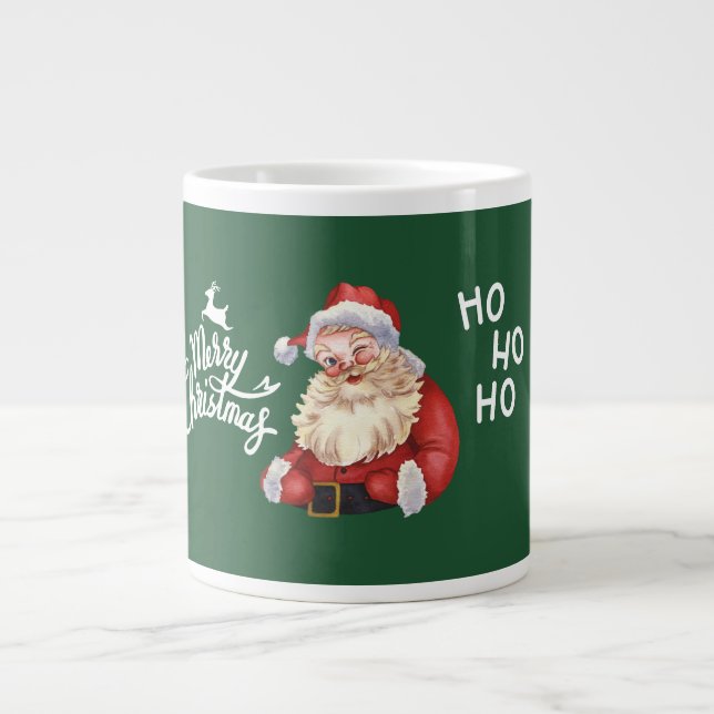 Taza De Café Gigante Feliz café navideño Mug, Santa Claus (Frente)