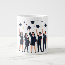 Taza De Café Gigante Feliz Celebración de Graduados Lanzando Gorras