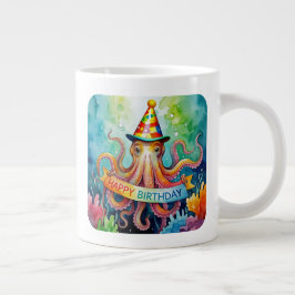 Taza De Café Gigante Feliz Cumpleaños Sombrero de Fiesta de Pulpo Diseñ