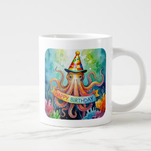 Taza De Café Gigante Feliz Cumpleaños Sombrero de Fiesta de Pulpo Diseñ