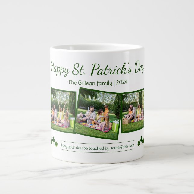 Taza De Café Gigante Feliz Día de San Patrick Familia Shamrock 3 foto (Frente)