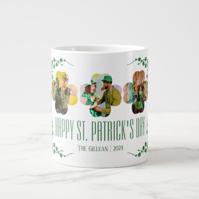 Taza De Café Gigante Feliz Día de San Patrick, foto de la familia Shamr (Frente)