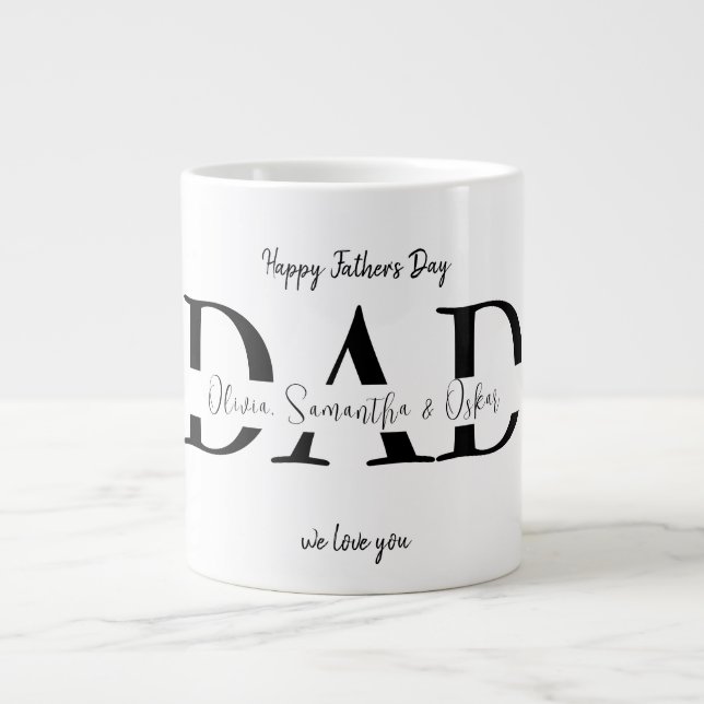 Taza De Café Gigante Feliz Día del Padre con nombres de niños (Frente)
