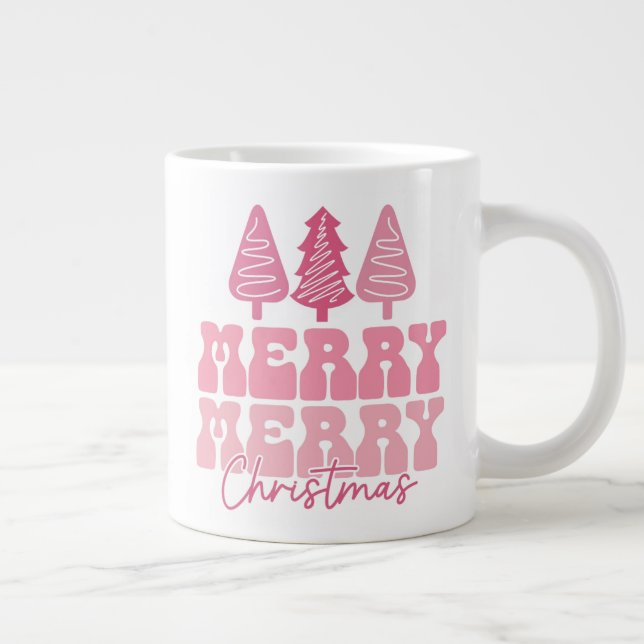 Taza De Café Gigante Feliz Feliz Navidad - Diseño de vacaciones rosas (Derecha)