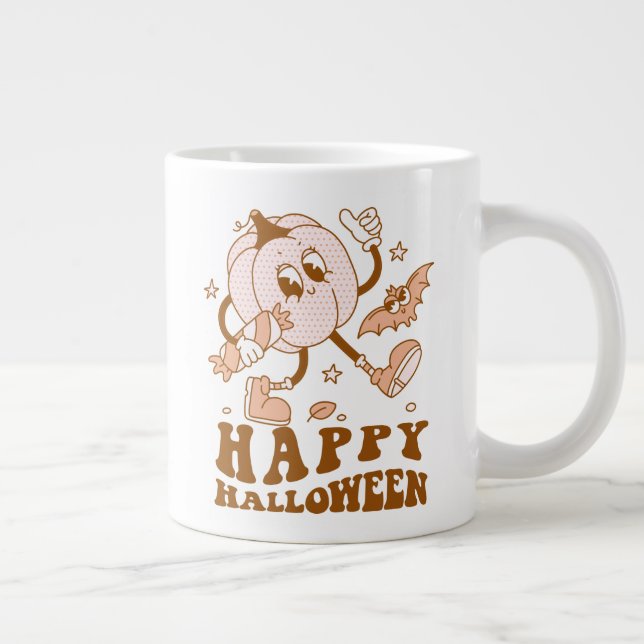 Taza De Café Gigante Feliz Halloween| Calabaza de punto de Polka retro (Derecha)