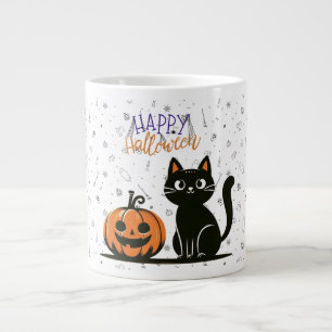 Taza De Café Gigante Feliz Halloween gato y calabaza