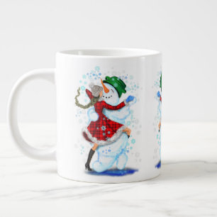 Taza De Café Gigante Feliz hombre de nieve y Chica bailando Navidades d