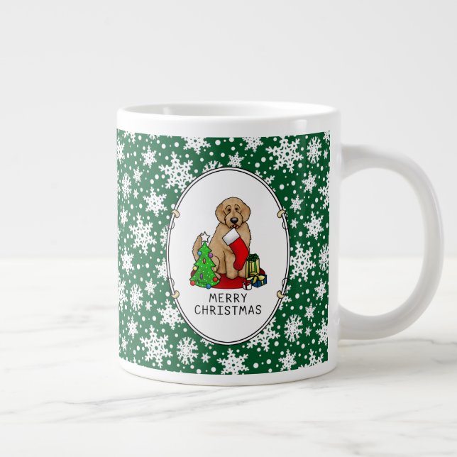 Taza De Café Gigante Feliz Navidad 2 Goldendoodle (rojo dorado) Cute (Derecha)