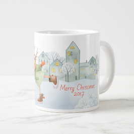 Taza De Café Gigante Feliz Navidad al ciervo de patinaje sobre hielo en