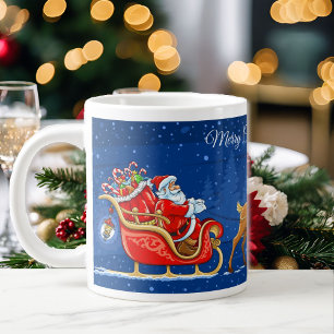 Taza De Café Gigante Feliz Navidad Añadir nombre a Santa Serious café
