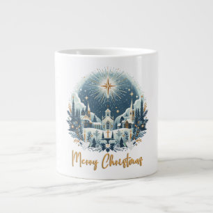 Taza De Café Gigante Feliz Navidad azul y oro