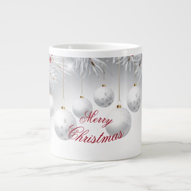 Taza De Café Gigante Feliz Navidad café barro con esferas grises (Frente)