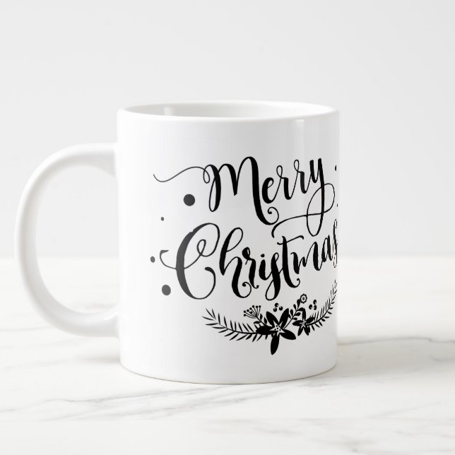 Taza De Café Gigante Feliz Navidad con Flores/Navidades Cita /Mug (Izquierda)