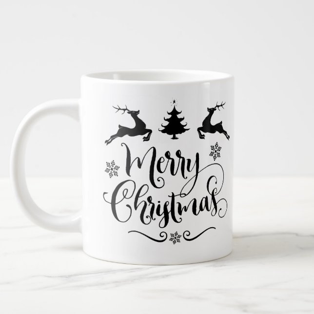 Taza De Café Gigante Feliz Navidad con renos/Navidades citando /Mug (Izquierda)
