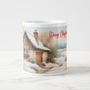 Taza De Café Gigante Feliz Navidad en un paisaje nevado