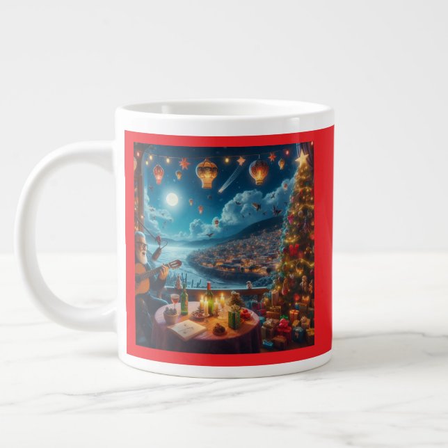 Taza De Café Gigante Feliz Navidad Festivo Guitarra Jugador Ciudad Cost (Izquierda)