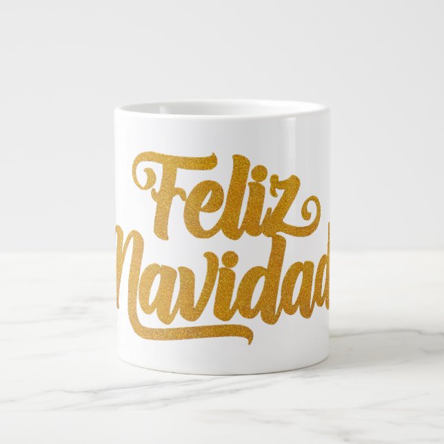 Taza De Café Gigante "Feliz Navidad" Goldener Schriftzug Spanisch (Frente)