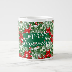 Taza De Café Gigante Feliz Navidad, Patrón de Flora Roja y Verde,
