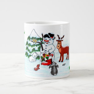 Taza De Café Gigante ¡Feliz Navidad! Snowman con sus amigos