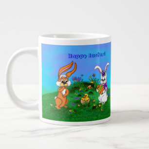 Taza De Café Gigante ¡Feliz Pascua! Conejo con conejo y pollo