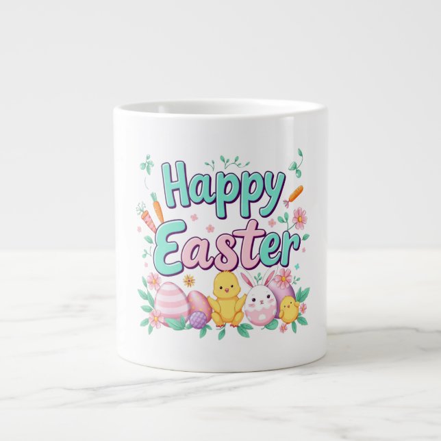 Taza De Café Gigante Feliz Pascua de Huevo de Pascua de Pascua (Frente)