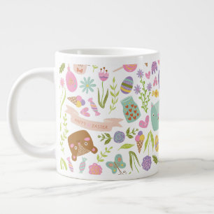 Taza De Café Gigante Feliz Patrón Floral de conejo de Pascua