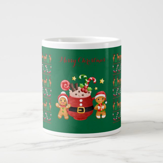 Taza De Café Gigante Feliz patrón navideño, regalos de Navidades (Frente)