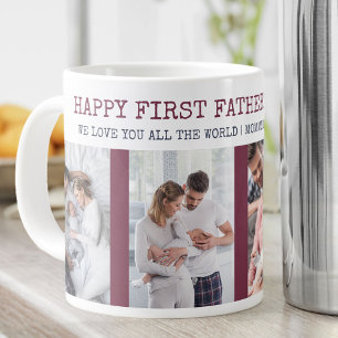 Taza De Café Gigante Feliz Primer Día del Padre 4 Fotos Marrón y Azul