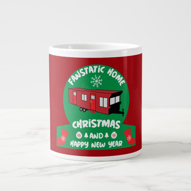 Taza De Café Gigante Feliz regalo estático de navidad en casa navideña (Frente)
