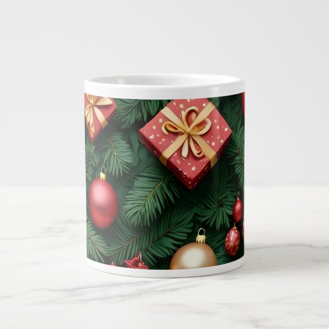 Taza De Café Gigante "Festive Joy — Red & Gold Christmas Magic" (Frente)