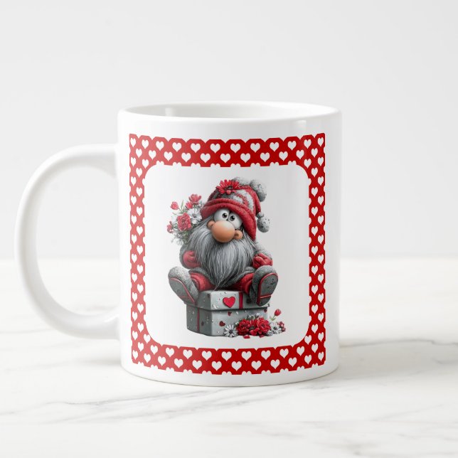 Taza De Café Gigante Festive Love Messenger Gnome "Heart and Presents"  (Izquierda)