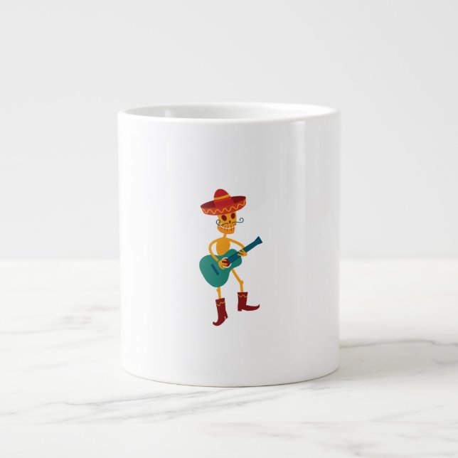 Taza De Café Gigante Festive Skeleton Guitar Player (Frente)