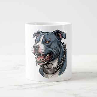 Taza De Café Gigante Fiero Pit Bull Gris Azul con Collar de Cadena con 