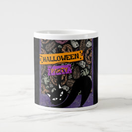Taza De Café Gigante Fiesta de Halloween y gato negro