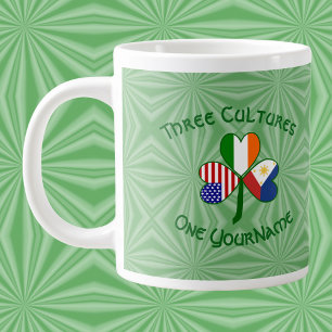 Taza De Café Gigante Filipinas Irlanda EE. UU. Trébol Bandera Personali