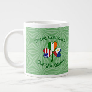 Taza De Café Gigante Filipino irlandés USA banderas Shamrock personaliz