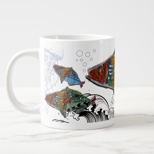Taza De Café Gigante fish design mug/needle punch design/elements (Izquierda)