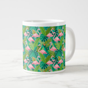 Taza De Café Gigante Flamencos rosados tropicales follaje de la selva
