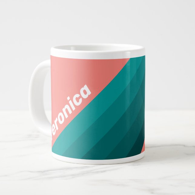 Taza De Café Gigante Flamingo Aqua Stripes with Name (Izquierda)