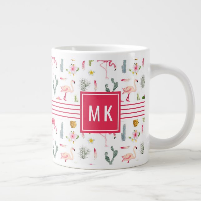 Taza De Café Gigante Flamingo Cactus Piña Hibiscus Pattern (Derecha)