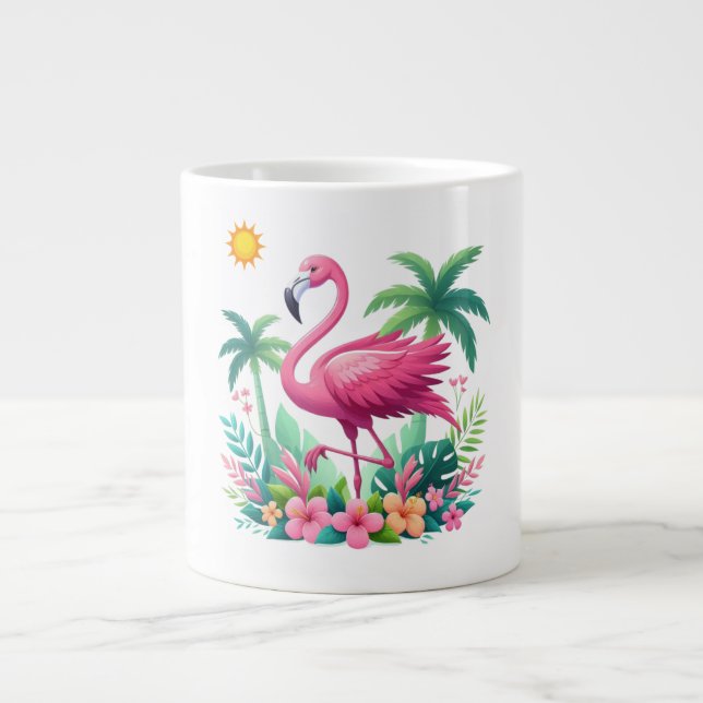Taza De Café Gigante Flamingo rosa de Florida/Tropical (Frente)