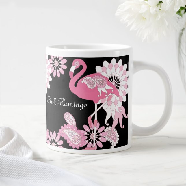 Taza De Café Gigante Flamingo rosa paisley negro moderno (Subido por el creador)