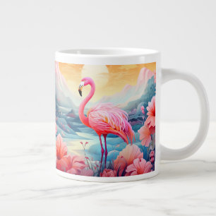 Taza De Café Gigante Flamingo tropical con flores-76280