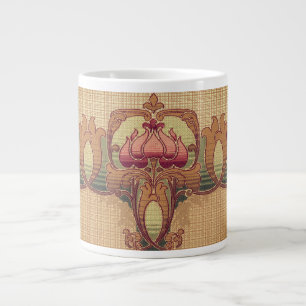 Taza De Café Gigante Flor abstracta Art Nouveau borgoña verde rojo