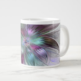 Taza De Café Gigante Flor Abstracta Colorida Arte Fractal Floral Modern