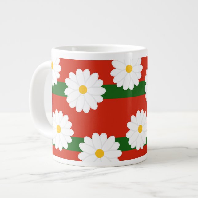 Taza De Café Gigante Flor blanca de margarita roja Feliz Navidad (Izquierda)