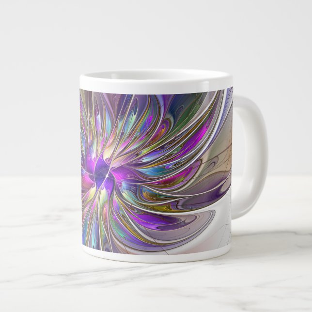 Taza De Café Gigante Flor de arte fractal enérgica y colorida (Derecha)