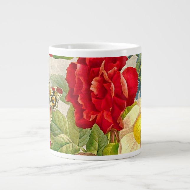 Taza De Café Gigante Flor de época Bouquet con mariposas (Frente)