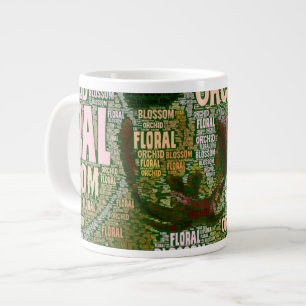 Taza De Café Gigante Flor floral de la orquídea sobre la nube verde de